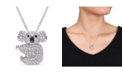 Macy's Created White Sapphire (1 1/20 ct. t.w.) and Black Spinel Accent Koala Necklace in Sterling Silver